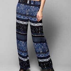 Ecote Blue Pasadena Boho Wide Leg Flare Pants - Size: XS